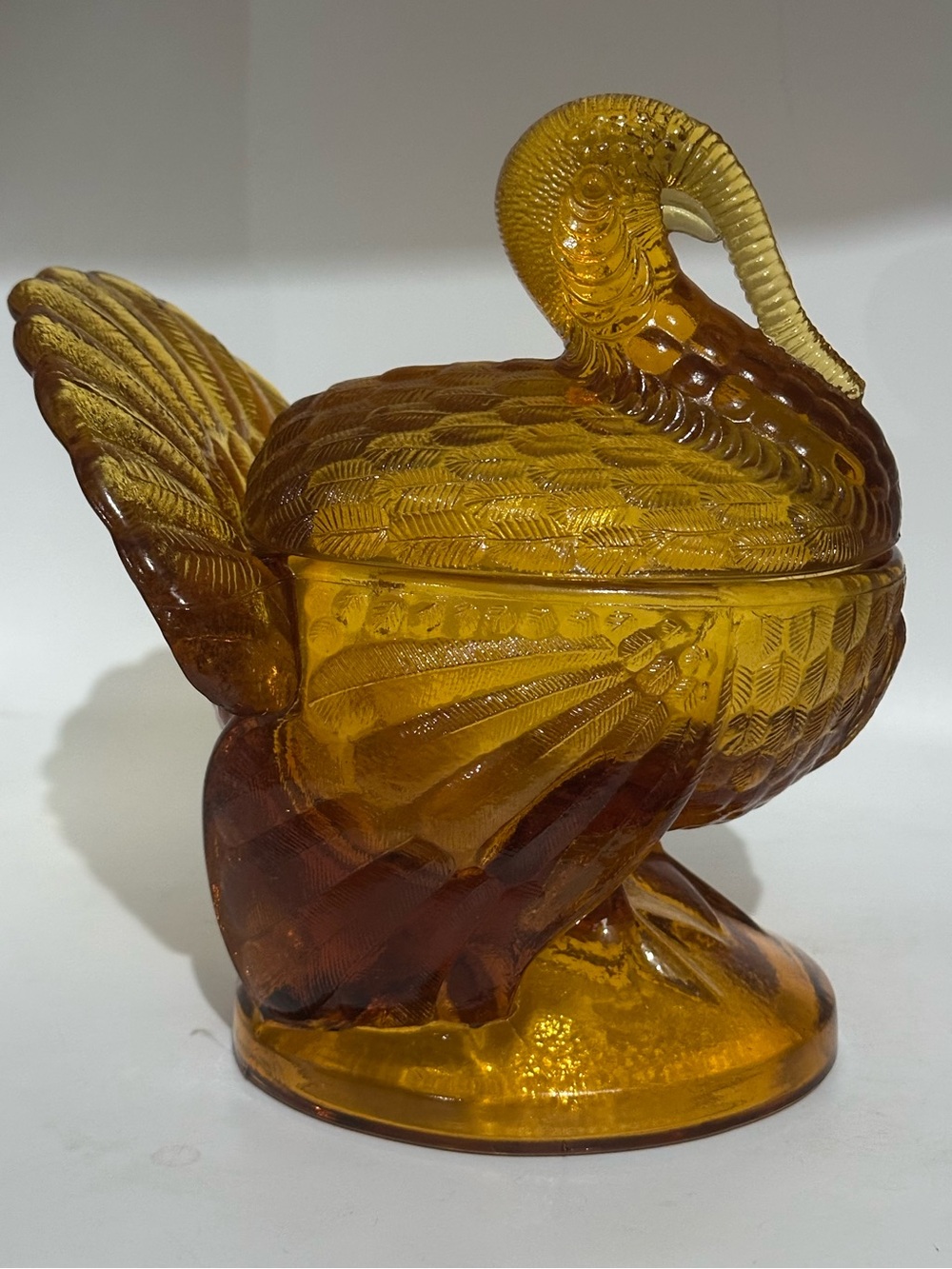 Vintage LE smith amber Glass turkey Candy Dish